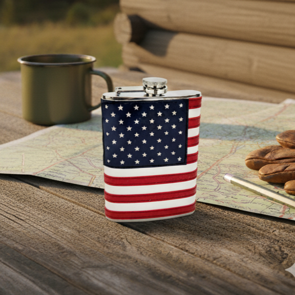 8oz Stitched American Flag Flask — Patriot-Approved Craftsmanship