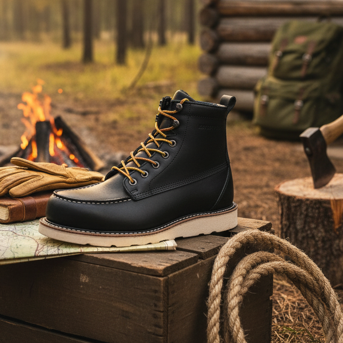 ROCKROOSTER Trinidad Men's 6 inch Black Steel Toe Wedge Work Boots