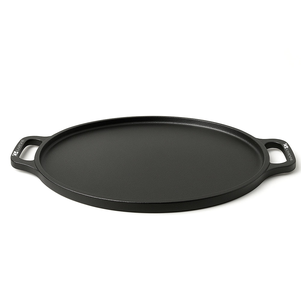 Cast Iron Tawa 12 Inch with Double Handle Pre-Seasoned Flat Tawa for