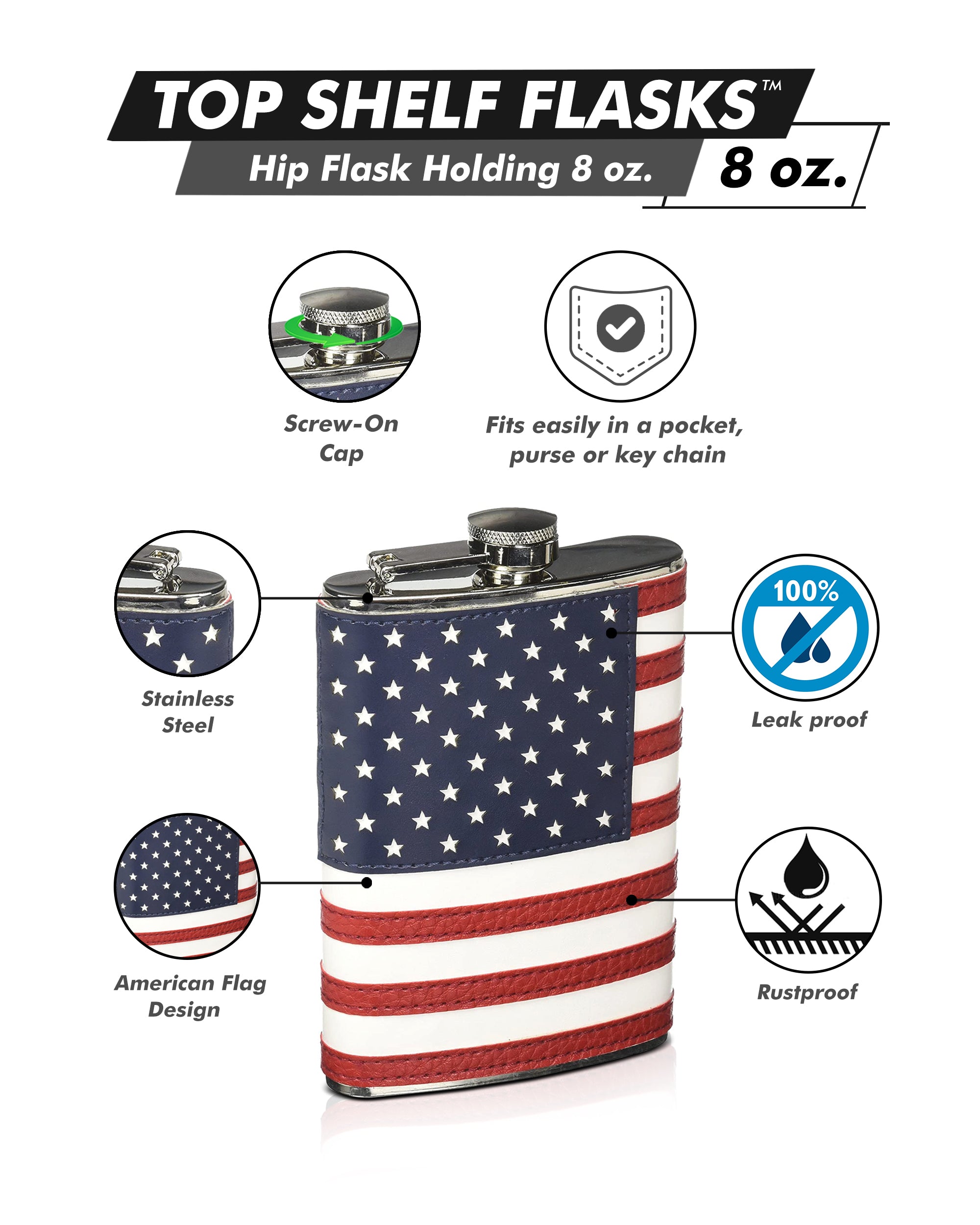 8oz Stitched American Flag Flask — Patriot-Approved Craftsmanship