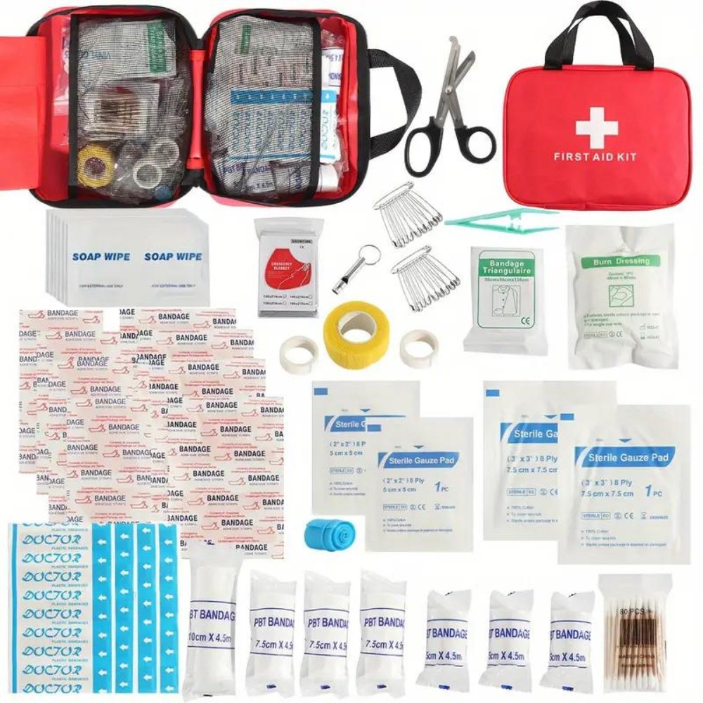 173pcs Large First Aid Kit: Portable Bag For Outdoor Hunting, Hiking,