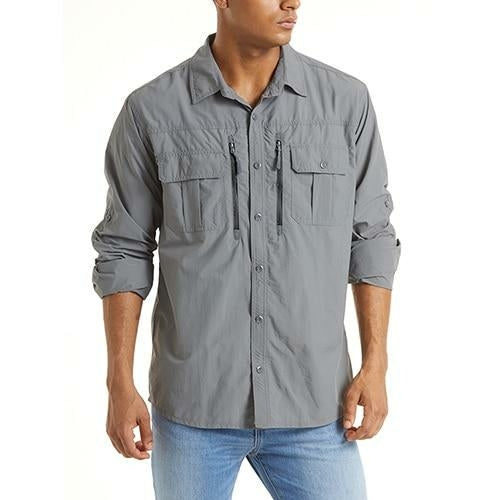Summer Tactical Shirts Men's Mesh Breathable Long Sleeve Multi-Pockets