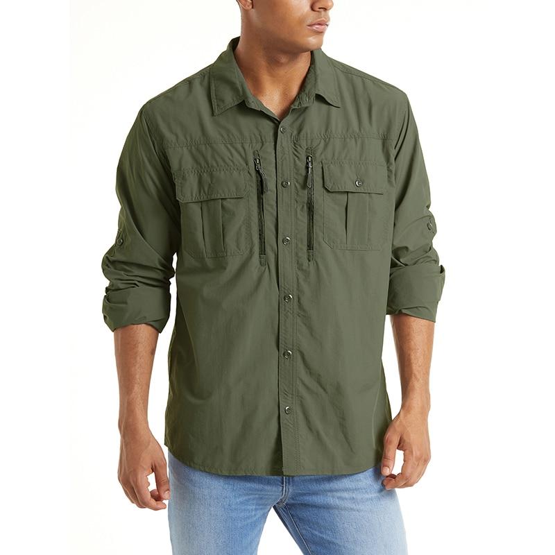 Summer Tactical Shirts Men's Mesh Breathable Long Sleeve Multi-Pockets
