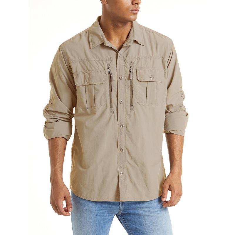 Summer Tactical Shirts Men's Mesh Breathable Long Sleeve Multi-Pockets